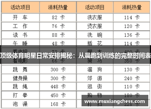 顶级体育明星日常安排揭秘：从晨跑到训练的完整时间表